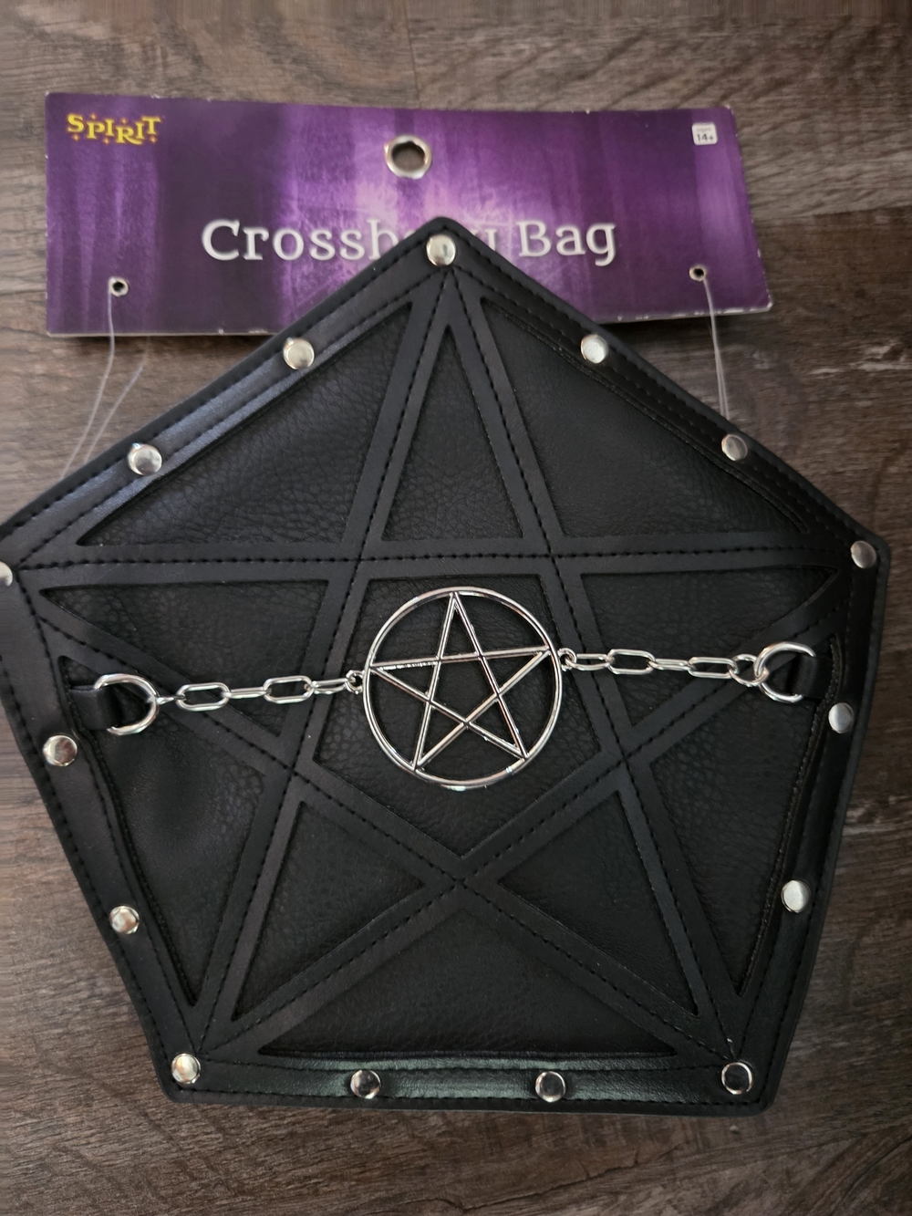 Spirit Black Pentagram Crossbody Bag with Silver Chain Accent